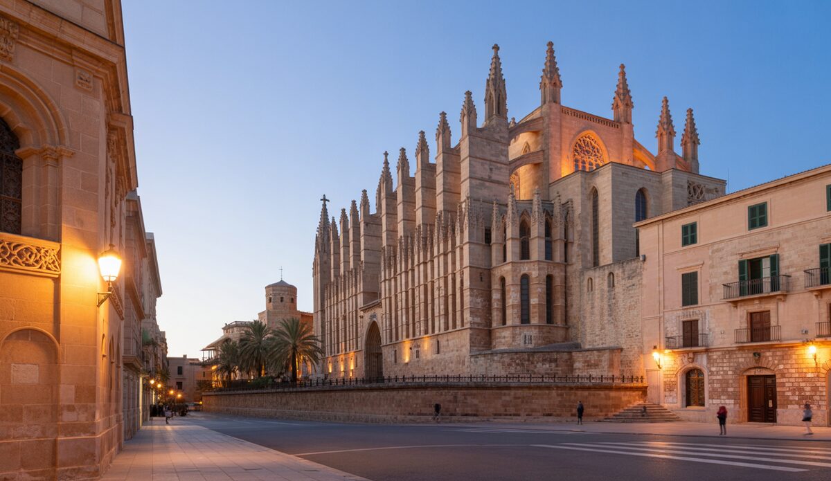 Ansicht der gotischen Kathedrale in Palma de Mallorca mit eindrucksvollen Details