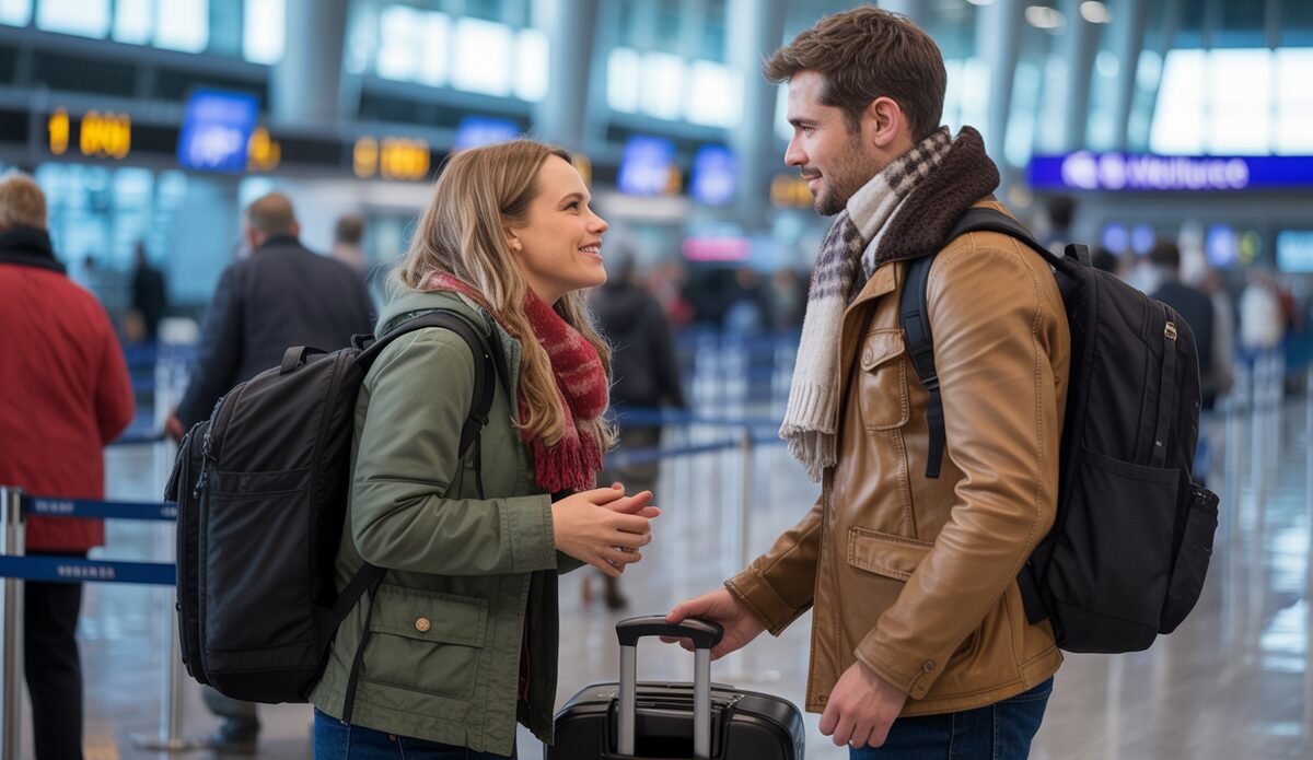 Passagiere am Flughafen Zürich für Flüge nach Mallorca im Winter