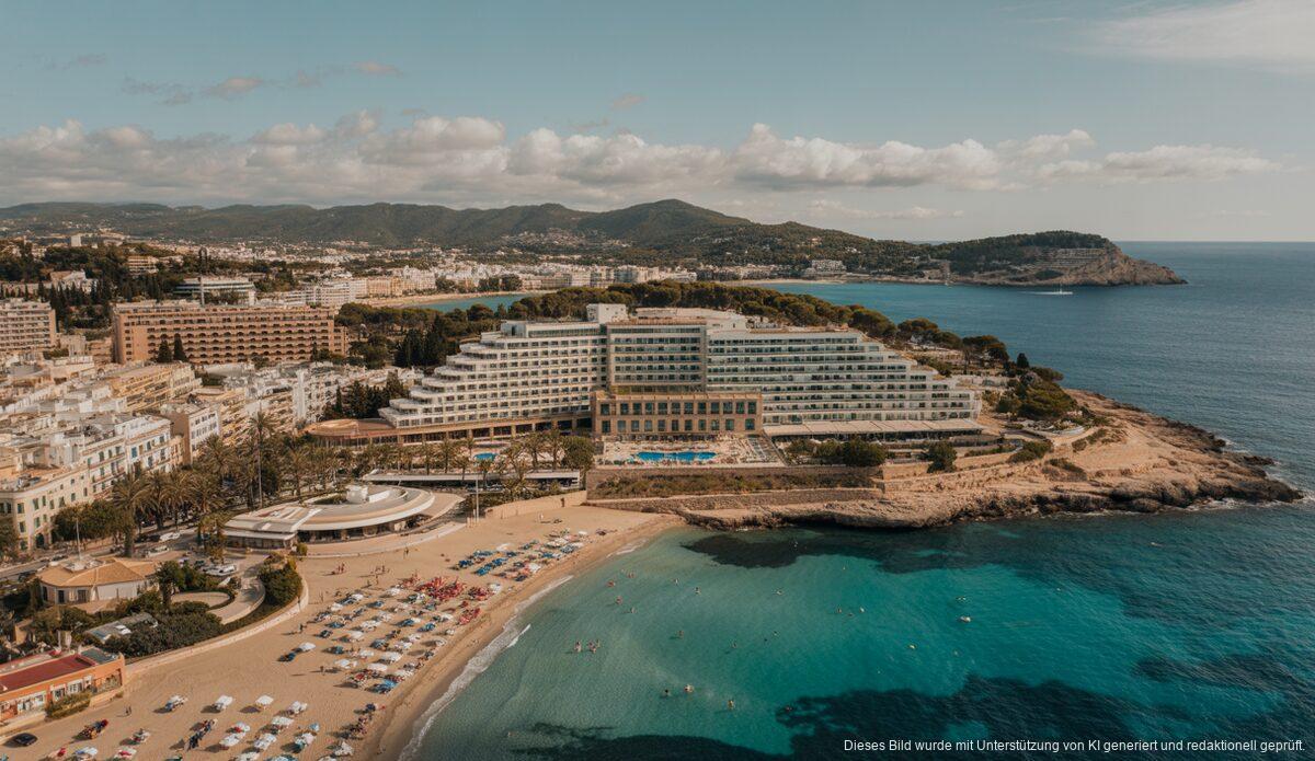 Hotelgebäude auf den Balearischen Inseln im Sonnenlicht
