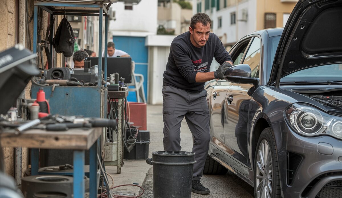 Aufnahme einer mechanischen Werkstatt in Llucmajor mit einem Porsche
