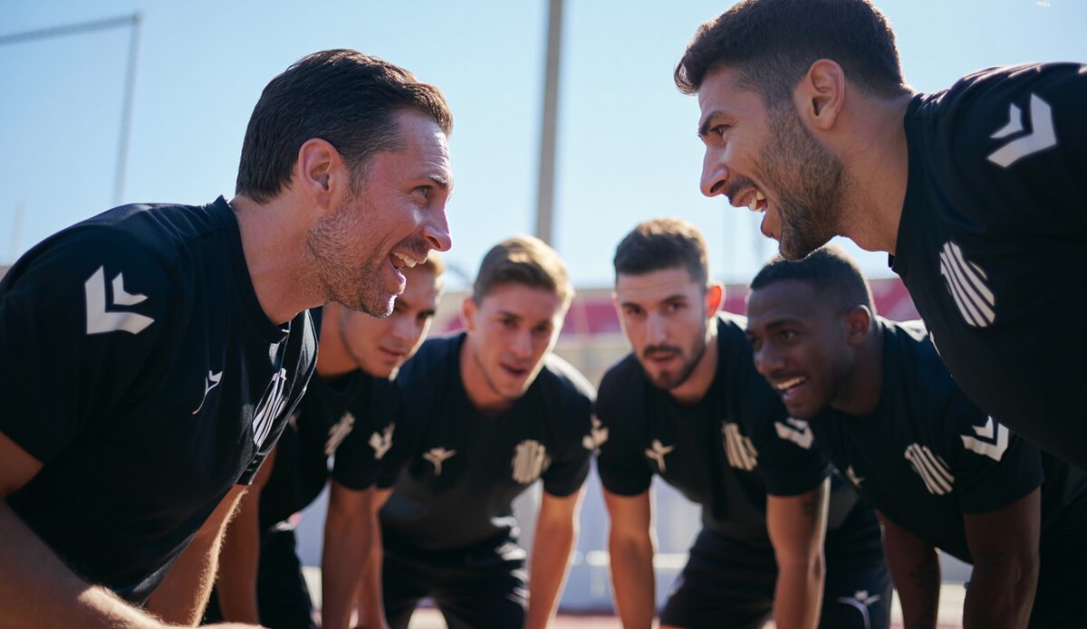 Antonio Vadillo bei einer Teambesprechung im Son Moix Stadion
