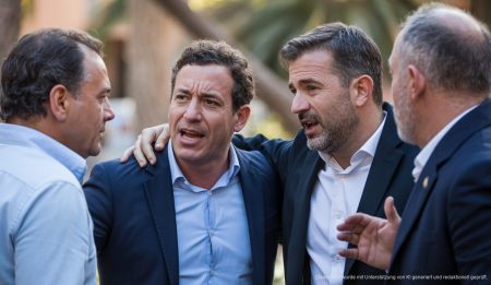 Interne Konflikte im PSOE Palma: Das Ende einer Tradition Symbolbild: Politiker im Parc de Sa Riera bei hitzigen Diskussionen.