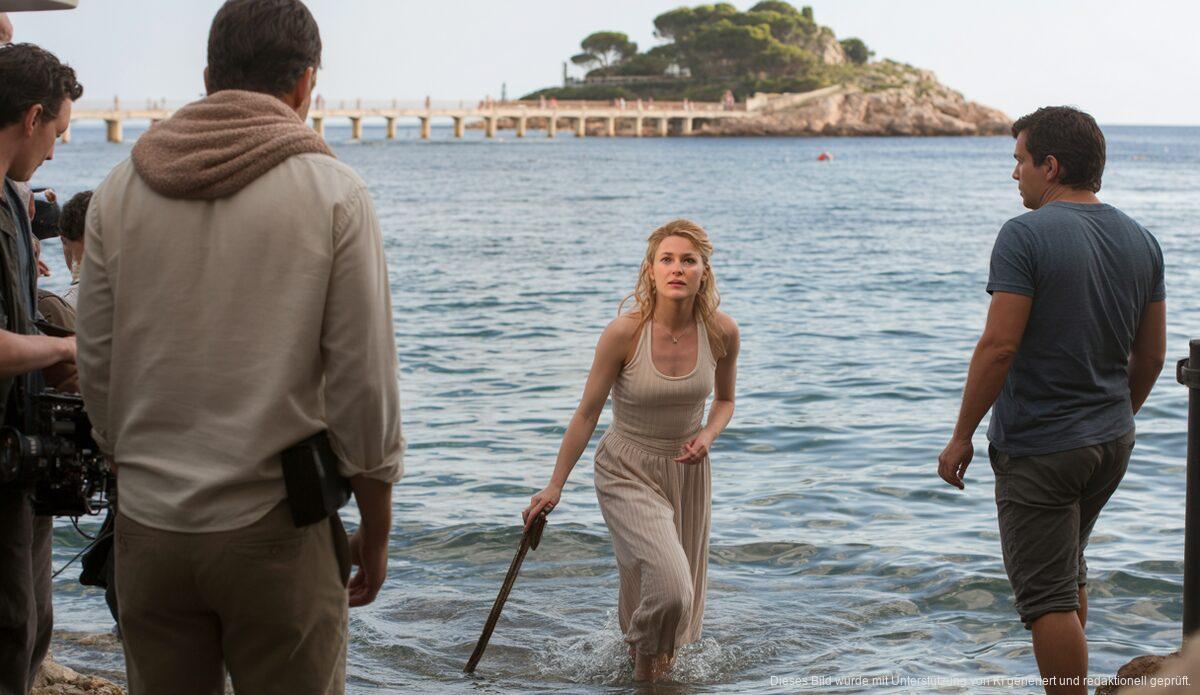 Karoline Herfurth geht am Strand von Camp de Mar ins Meer.
