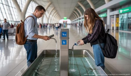 Kostenlose Services am Flughafen Palma de Mallorca mit Wasserbrunnen und Ladestationen