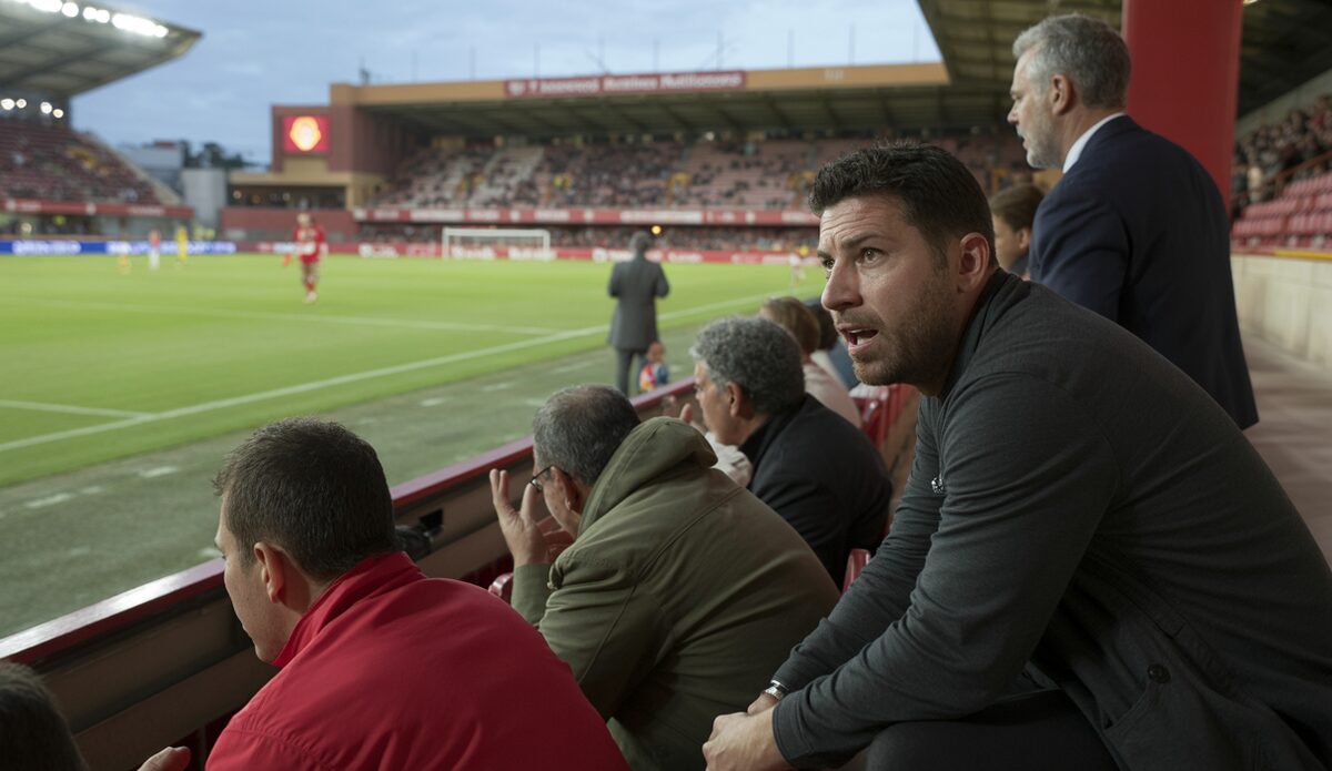 Spieler des RCD Mallorca im Son Moix Stadium während eines Fußballspiels mit angespannter Atmosphäre
