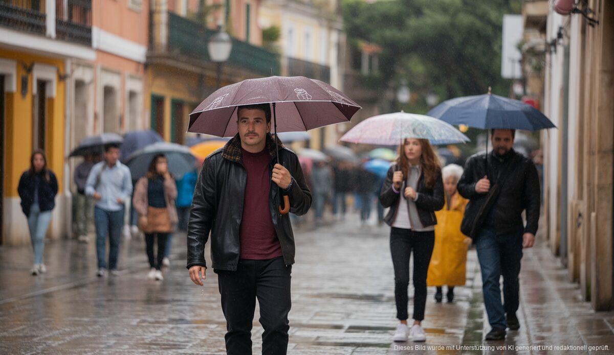 Leichter Regen in Santanyí und Santa Ponsa mit überdachten Passanten