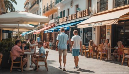 Magaluf setzt auf nachhaltigen Tourismus und verlängerte Saison Touristen genießen einen Nachmittag in Magaluf, umgeben von nachhaltigen Hotelangeboten.