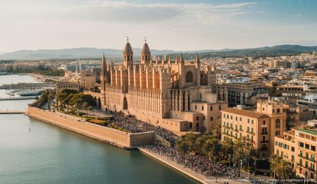 Mallorca erreicht höchsten Druck seit Jahren trotz Rückgang auf den Balearen Luftaufnahme von Palma de Mallorca mit dichtem Tourismus