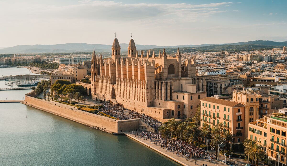 Luftaufnahme von Palma de Mallorca mit dichtem Tourismus