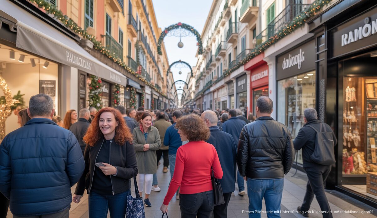 Einkaufsstraße in Palma während der Feiertage, geschäftiges Treiben