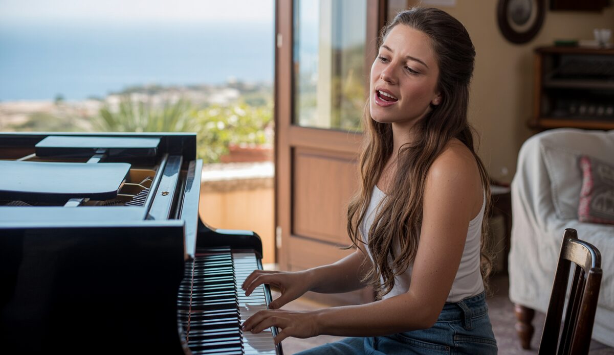 Maria Antònia Roses: Vom Gesang zur eigenständigen Musikerin Maria Antònia Roses beim Klavierspielen und Singen in Mallorca