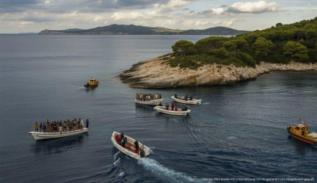 Migranten auf Booten erreichen die Küsten der Balearen, abgefangen von der Küstenwache.