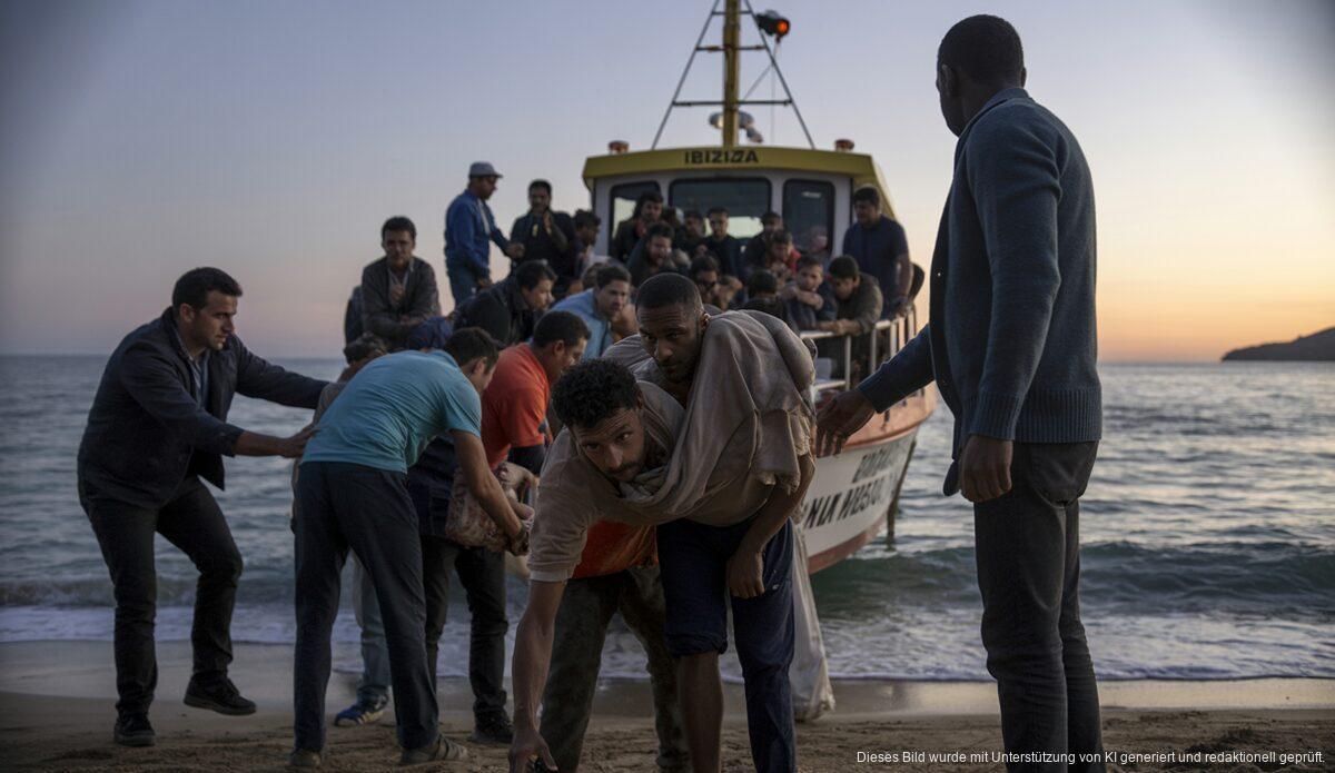 Migranten kommen mit Boot auf Mallorca an, Hilfe von Freiwilligen