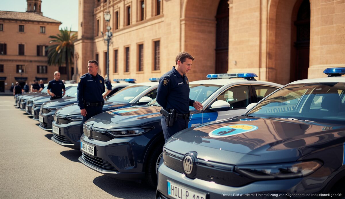 Neue Hybridpolizeiautos vor dem Rathaus in Palma de Mallorca