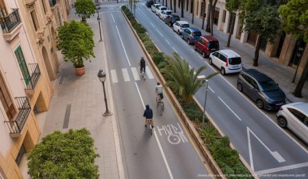 Neuer Radweg und Investitionen in Palma de Mallorca Stadtansicht von Palma de Mallorca mit Radweg in der Calle Blanquerna.