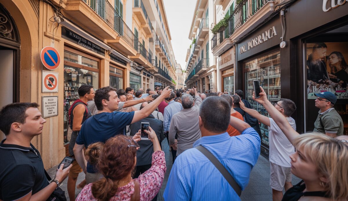 Kunden in der Altstadt von Palma de Mallorca halten ein Fotografierverbot ein