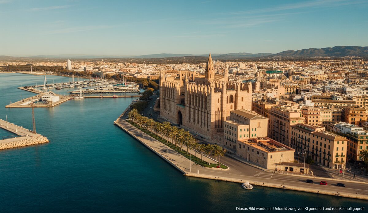 Palma will mehr Kapital für seine zukünftige Entwicklung Blick auf Palma de Mallorca mit Hafen und historischer Architektur.