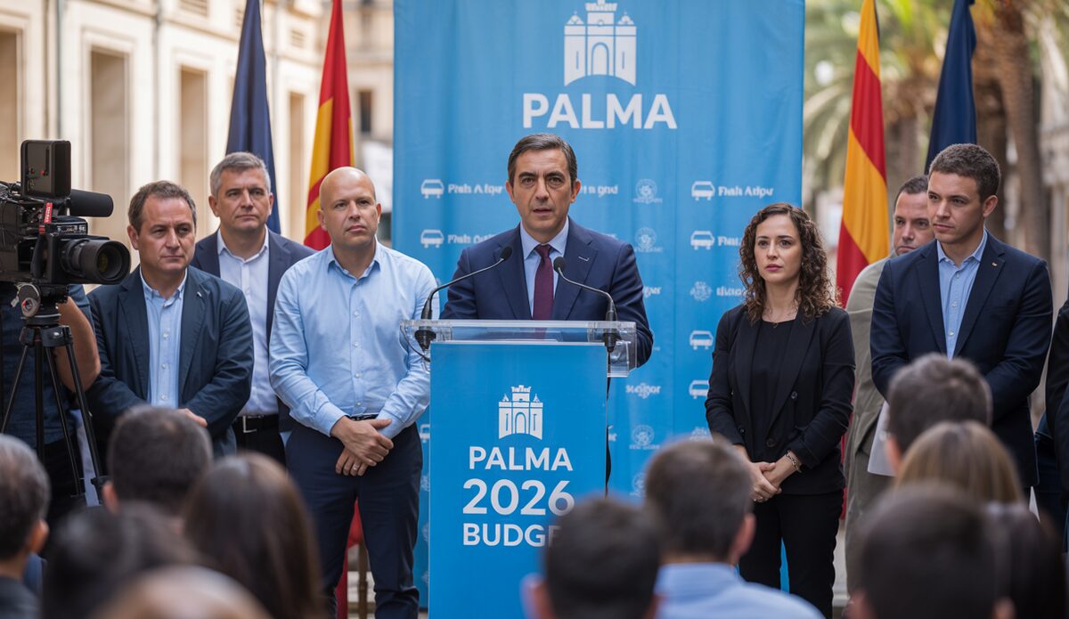 Bürgermeister Jaime Martínez präsentiert den Haushalt von Palma mit Fokus auf Sicherheit und Umweltschutz.