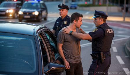 Polizei in Palma de Mallorca verhaftet wegen Verkehrskriminalität Polizeieinsatz auf einer Verkehrsinsel in Palma de Mallorca mit einem alkoholisierten Fahrer