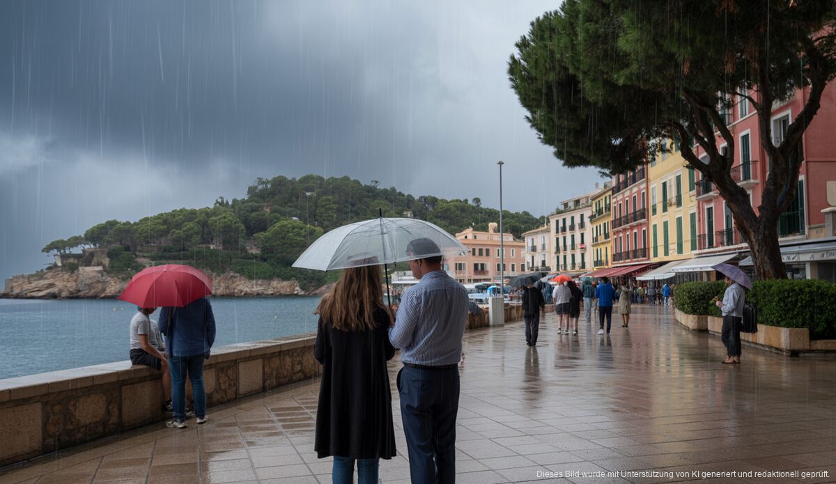 Regen und starke Winde in Port d'Andratx an einem Novembertag