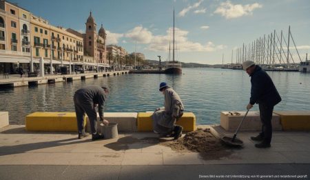 Rekonstruktion von Restaurants im Hafen von Palma geplant Ansicht des Hafens von Palma mit Rekonstruktionsarbeiten an Restaurants
