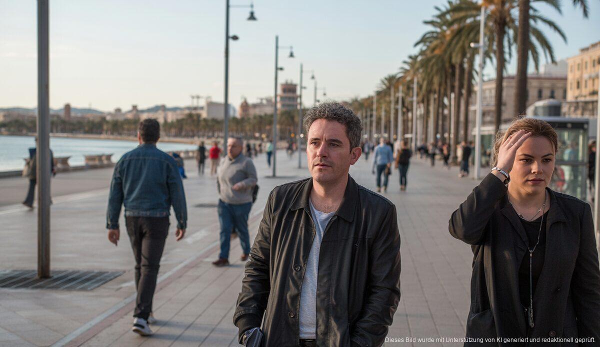 Renovierter Paseo Marítimo in Palma de Mallorca mit gehenden Menschen und Palmen.