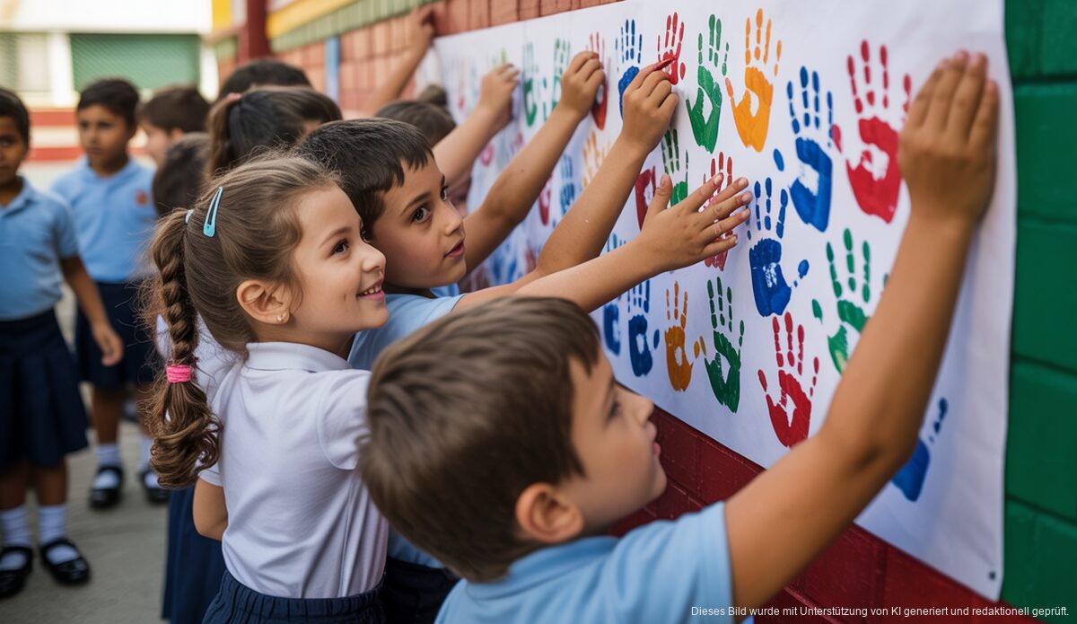 Schulpartnerschaft zwischen Inca und Gaza stärkt Kinderrechte Schüler von Inca und Gaza bei einer gemeinsamen Feier zur Schulpartnerschaft.