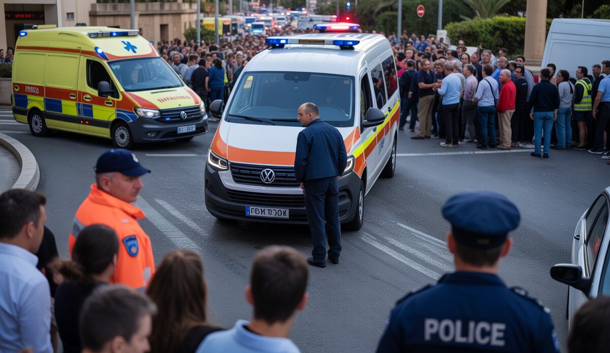 Motorradunfall in Palma mit Sanitätern und Polizei vor Ort