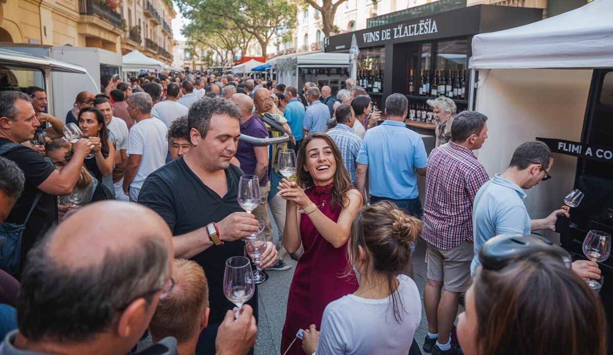 Besucher des Weinfestivals „Som de Mallorca“ in Calvià genießen lokale Weine und Live-Musik.