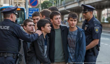 Polizisten ermitteln in Palma nachts, nachdem Jugendliche Steine auf einen Bus geworfen haben.