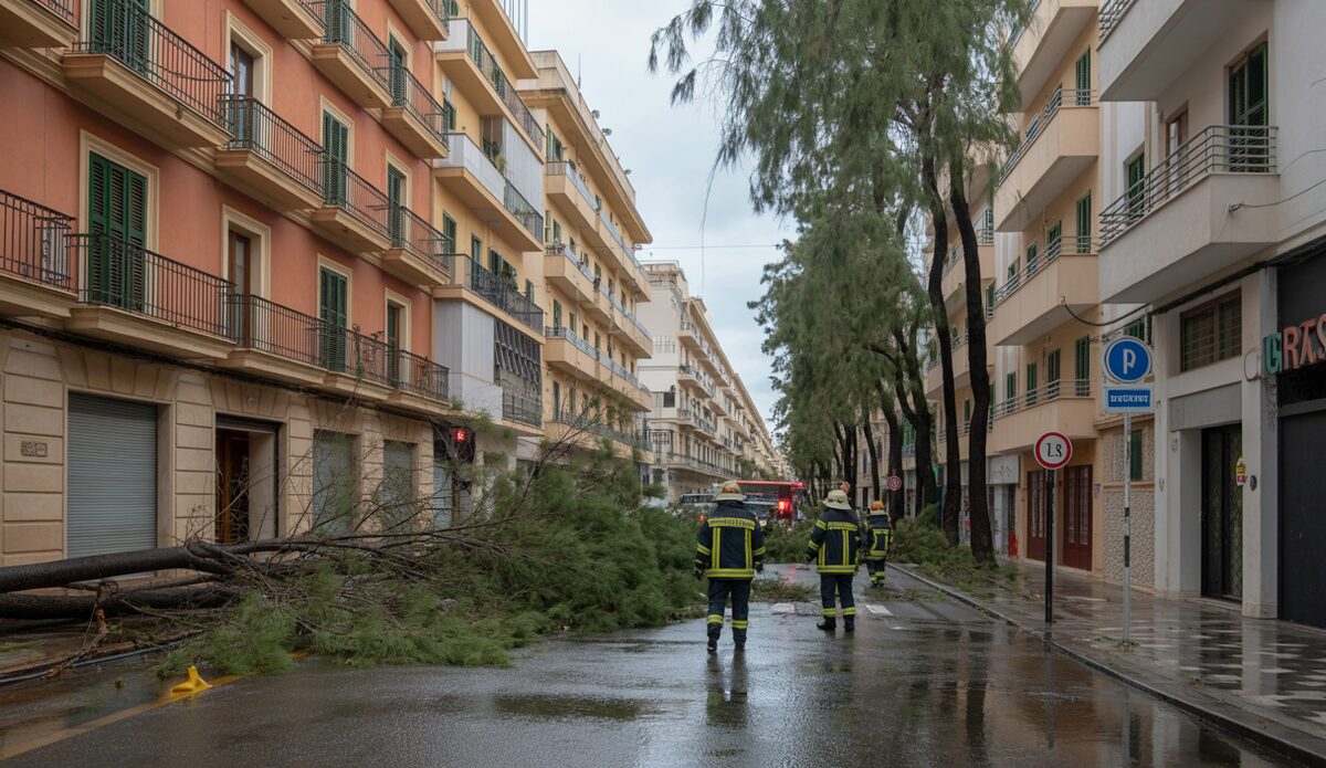 Umgestürzter Baum in Palma de Mallorca nach Sturm