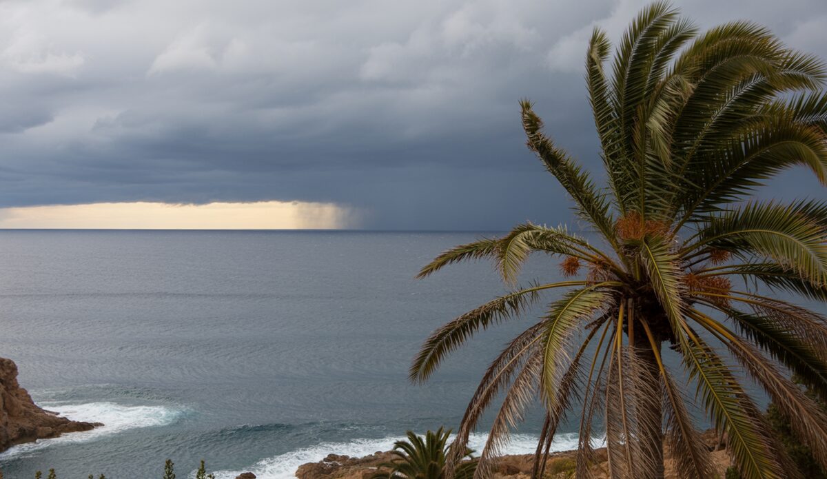 Dunkle Wolken nähern sich der Küste von Mallorca.