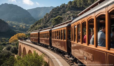 Sóller-Zug erreicht internationalen Ruhm als zweitbeste Zugstrecke Der Tren de Sóller auf Mallorca in herbstlicher Landschaft