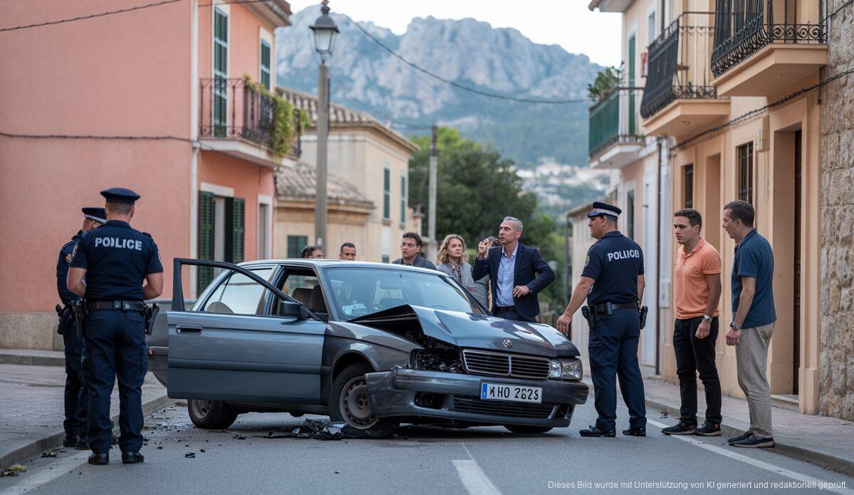Verkehrsunfall in Sóller, Mallorca: Auto auf der Seite, Polizei vor Ort