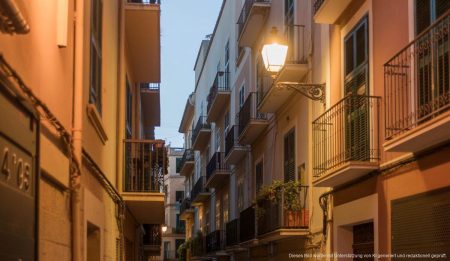 Unsichtbare Prostitution: Leben hinter verschlossenen Türen in Palma Ein stiller, schmaler Straßenzug in Palma de Mallorca bei Abenddämmerung