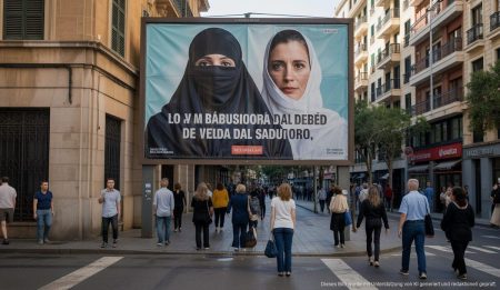 Untersuchung gegen Vox wegen Burka-Plakaten auf Mallorca Plakatkampagne von Vox mit Burka-Motiv in Palma de Mallorca