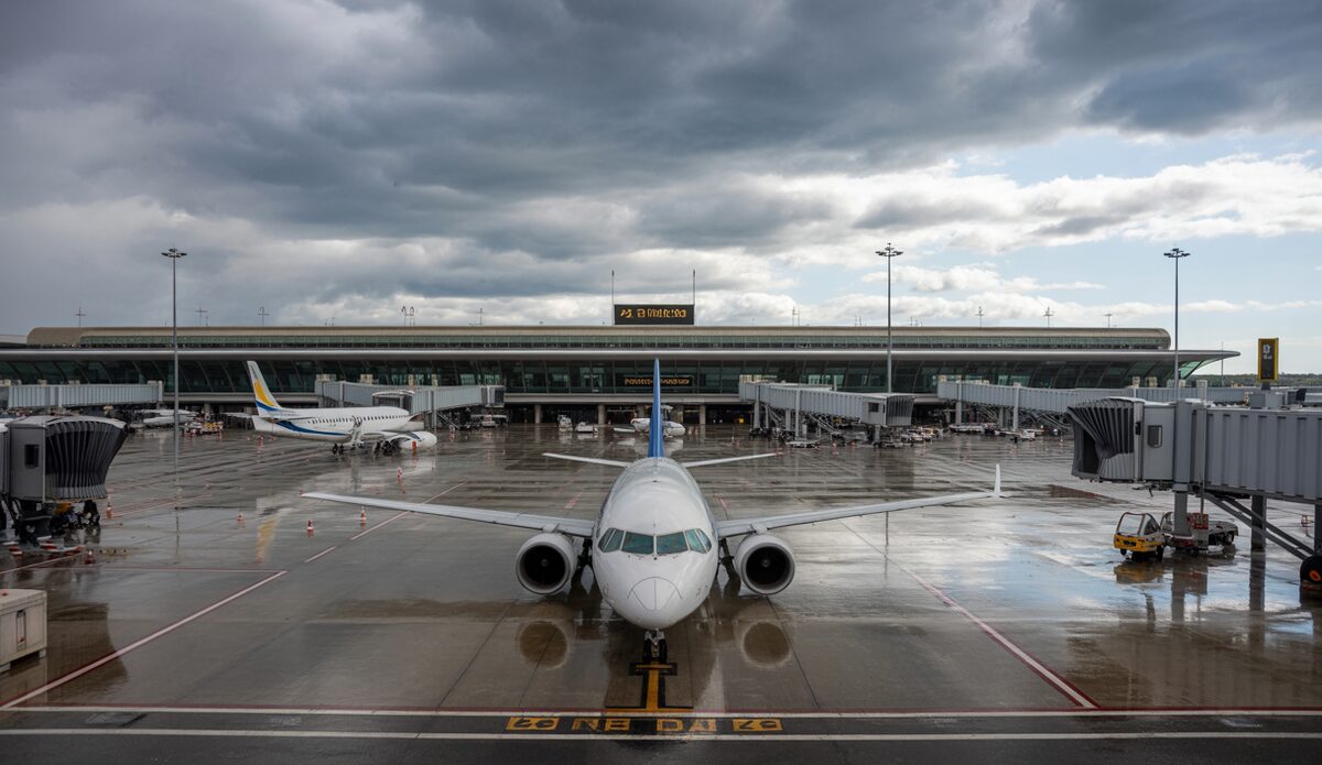Flughafen Son Sant Joan unter Unwetterbedingungen in Palma de Mallorca.