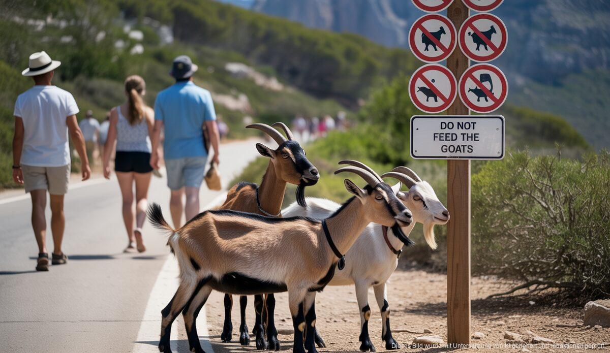 Ein Schild in Mallorca mit dem Hinweis, Wildziegen nicht zu füttern.