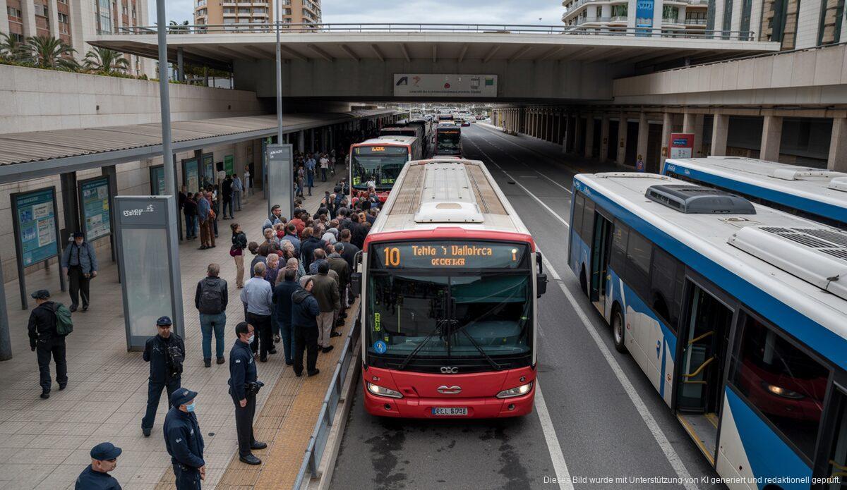 Ein defekter Bus blockiert den Busbahnhof in Palma de Mallorca