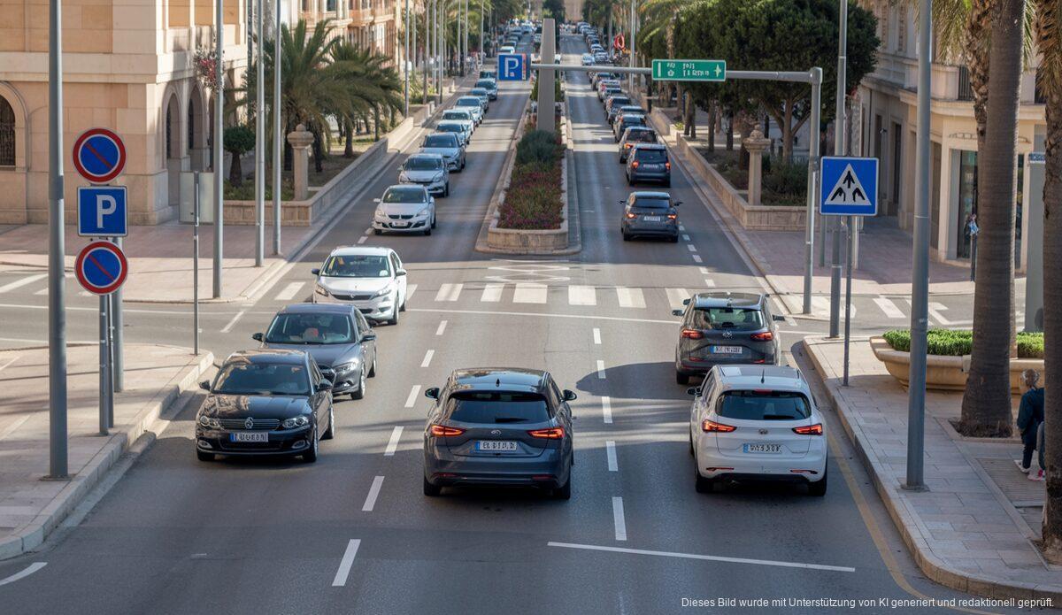 Autos fahren in Palma de Mallorca und beachten Verkehrsregeln