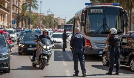 Verkehrsprobleme in Palma: Maßnahmen gegen Lärm und Geschwindigkeit erforderlich Verkehrsüberwachung in Palma de Mallorca mit Polizei und Verkehrsteilnehmern.