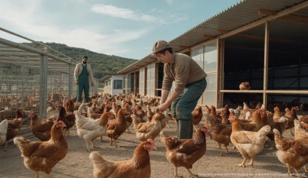 Baleares trotzen der spanischen Vogelgrippe-Maßnahmen Geflügelfarm auf den Balearen mit Hühnern im Freien