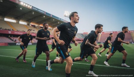 Spieler vom RCD Mallorca beim Aufwärmen im Stadion Son Moix