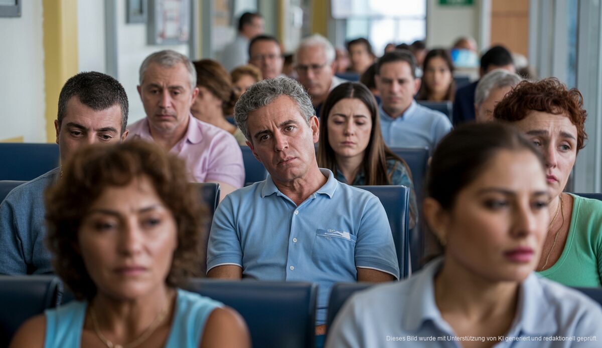 Menschen in einem überfüllten Krankenhaus-Wartezimmer auf Mallorca