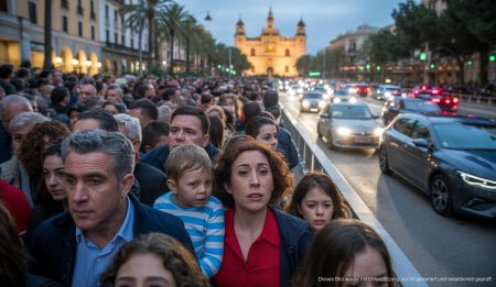 Weihnachtsbeleuchtung in Palma löst Chaos und Empörung aus Menschenmenge in Palma vor Weihnachtsbeleuchtung, Verkehr und Unmut sichtbar