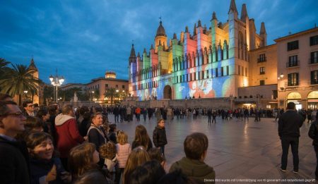 Weihnachtslichter in Palma erleuchten die Insel ab November Weihnachtsbeleuchtung auf der Plaza de la Reina in Palma de Mallorca