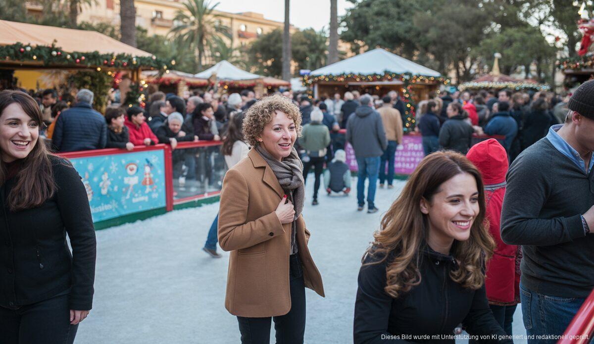 Weihnachtsmarkt im Sa Feixina-Park in Palma de Mallorca mit Ständen, Eisbahn und Beleuchtung