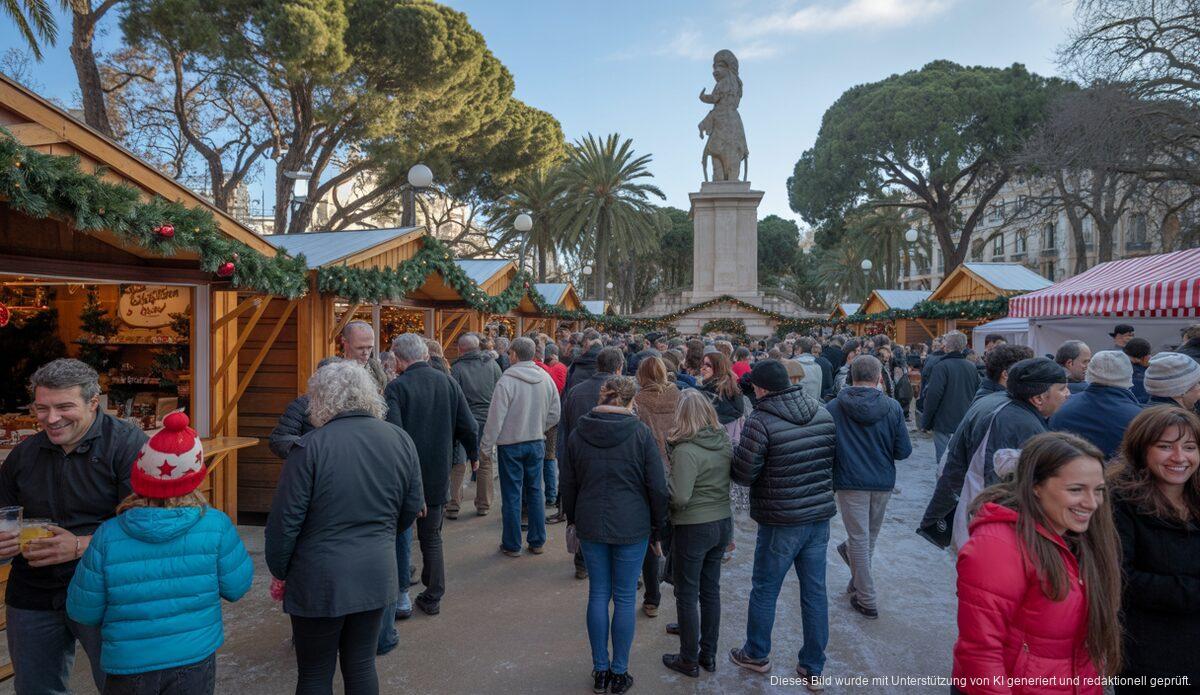 Weihnachtsmarkt im Parc de Sa Feixina in Palma de Mallorca mit festlicher Kulisse