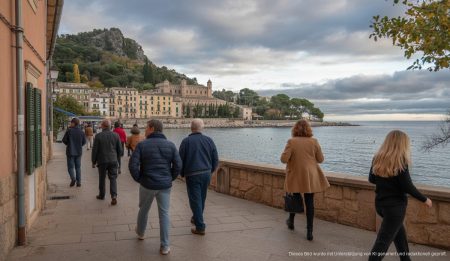 Bewölkter Tag in Sóller mit Bewohnern in der Herbstlandschaft