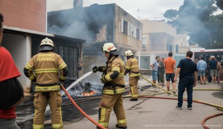Feuerwehrleute bekämpfen Flammen in einem Wohngebäude auf Mallorca